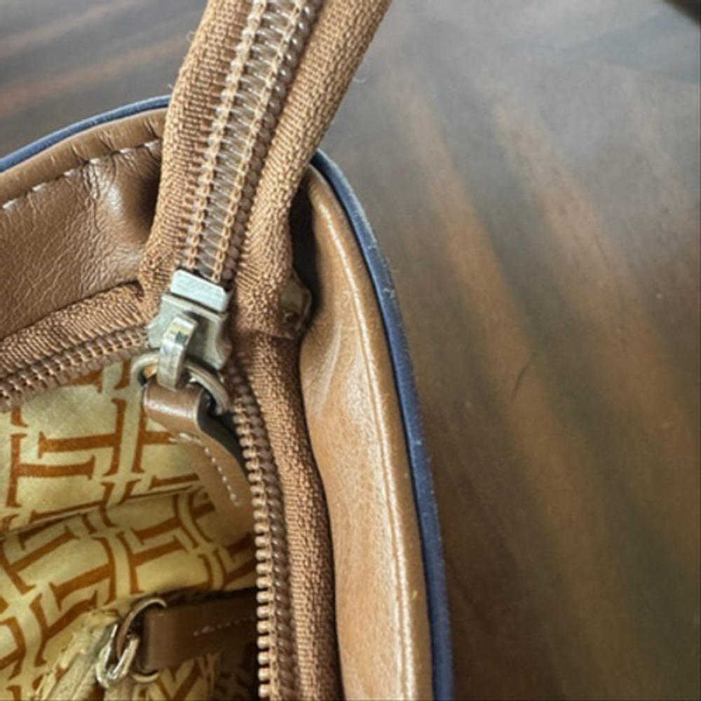 Tignanello Leather Tote Bag Navy‎ Blue Brown Shoulder Handbag Large - Picture 8 of 13